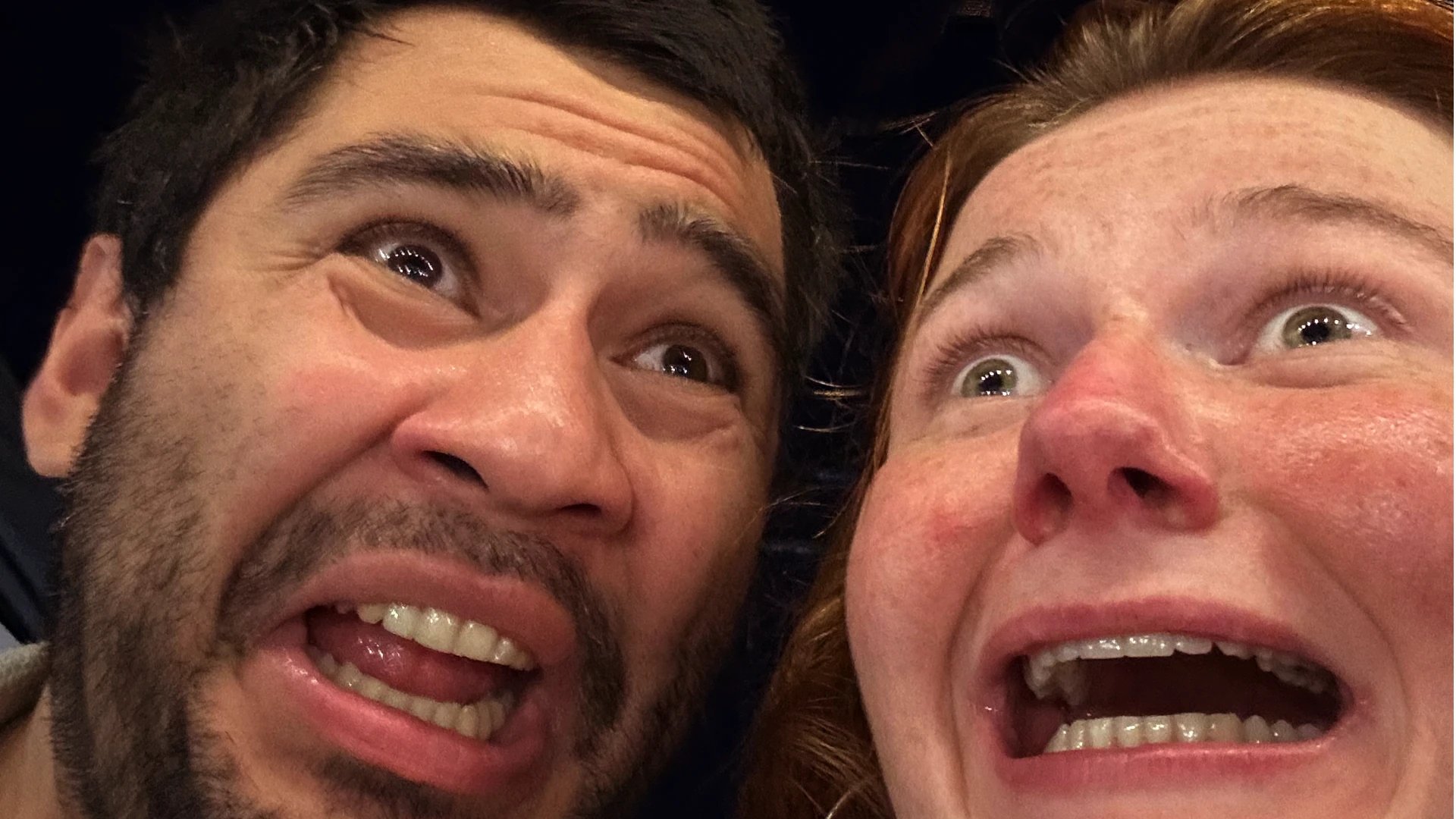 Rami and Eloise pulling a funny face