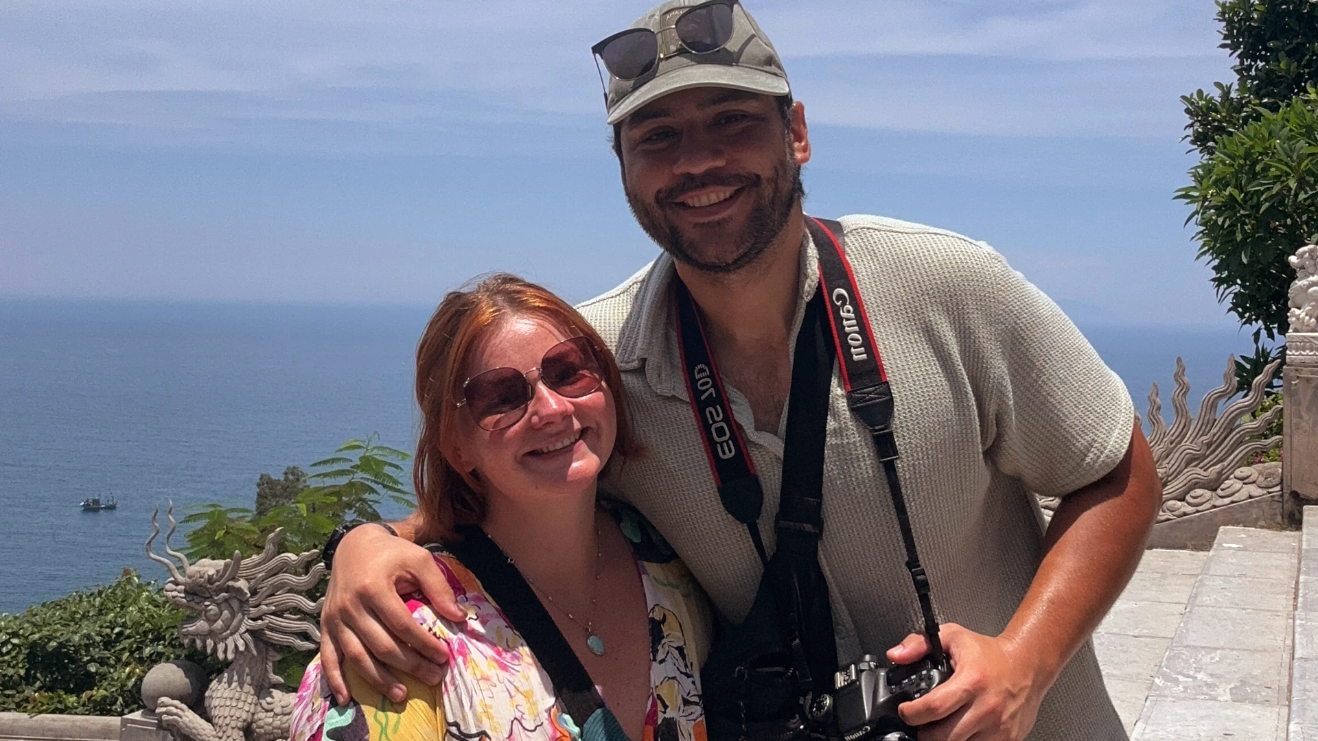 Eloise and Ramiro at the Son Tra peninsula, ocean vista as background