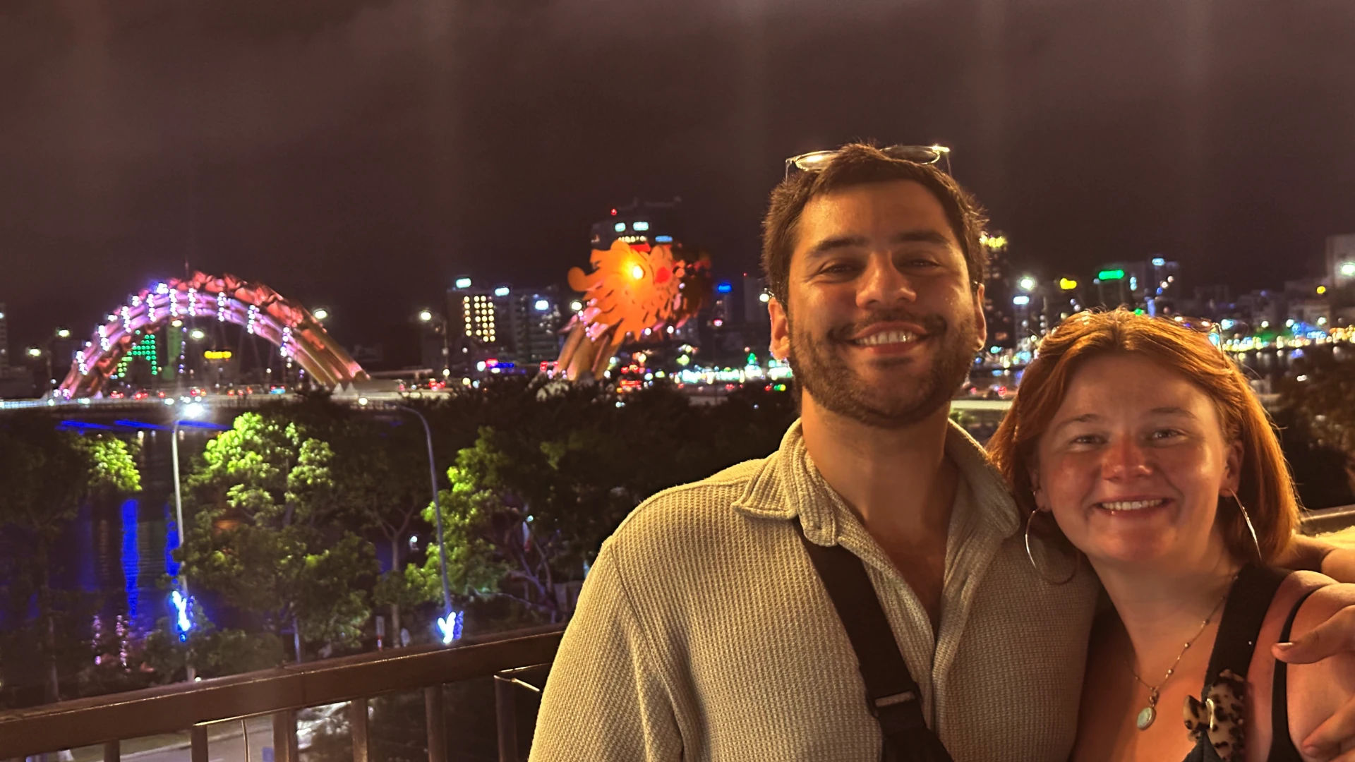 Rami and Eloise in front of the Da Nang dragon bridge