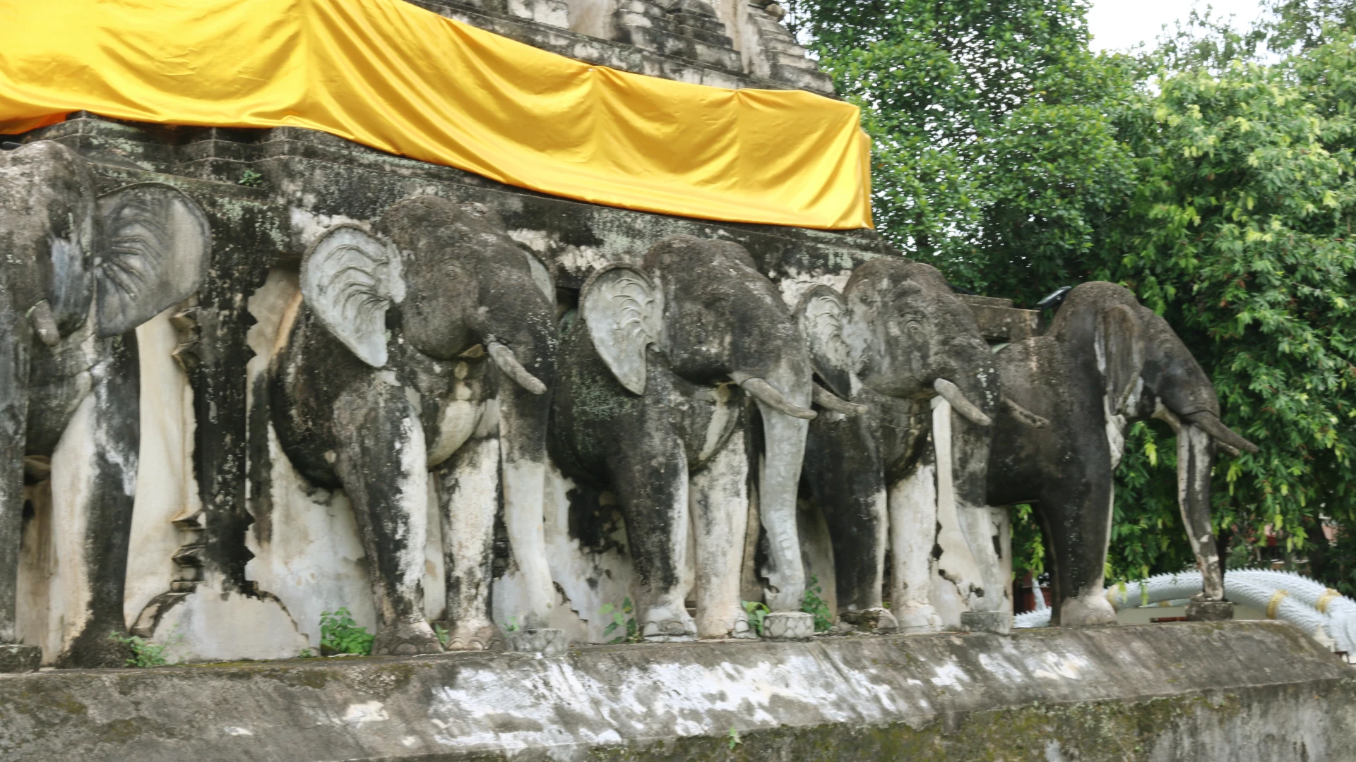 Lichen-covered elephant temple at Wat Chiang Man